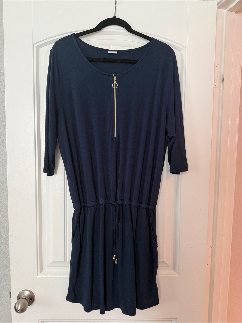 Women's Navy Zip-Front Drawstring Mini Dress